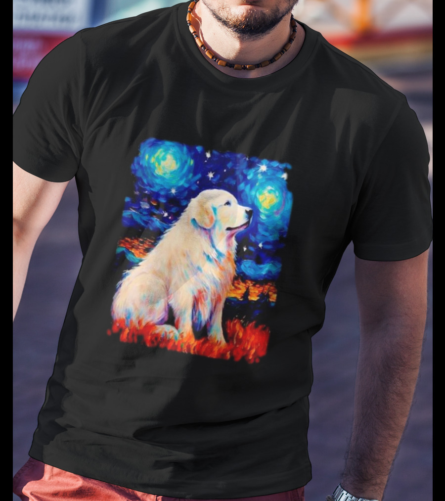 Starry Night Great Dog Van Gogh Style Golden Retriever T-Shirt