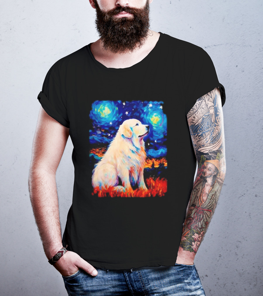 Starry Night Great Dog Van Gogh Style Golden Retriever T-Shirt