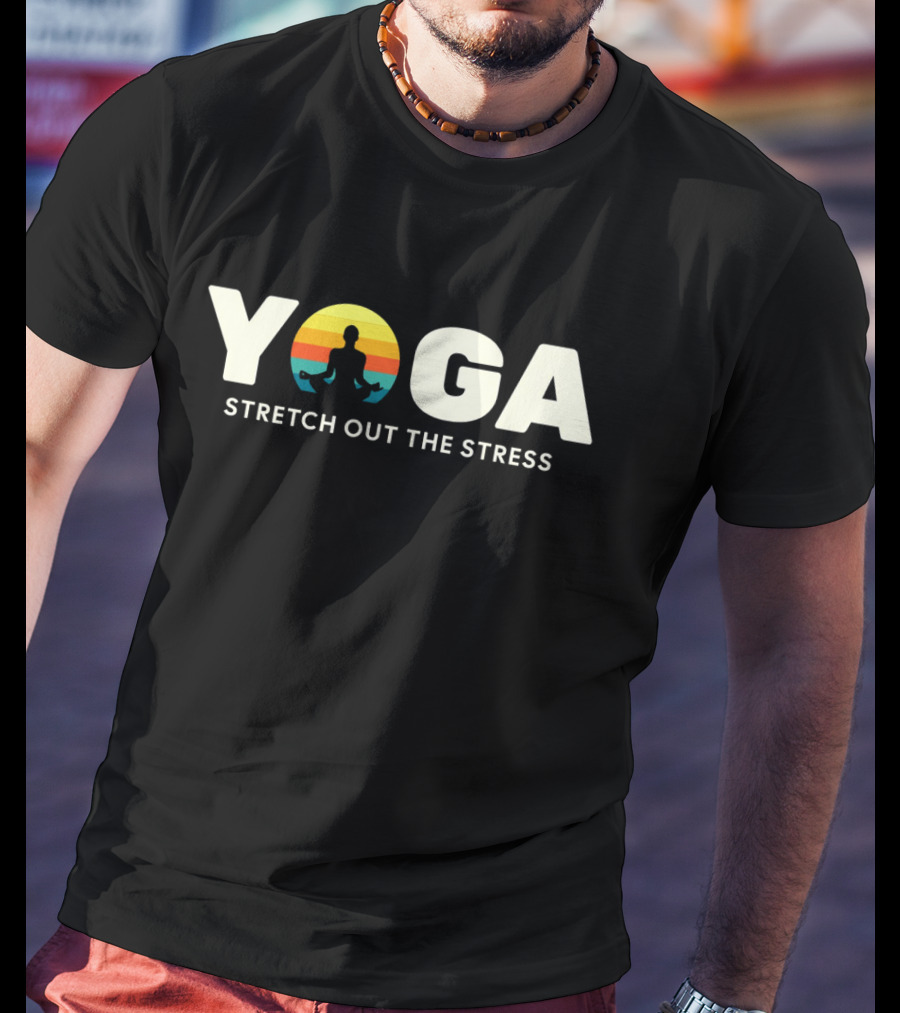 Yoga Stretch Out The Stress Meditation Silhouette Retro Sunset T-Shirt
