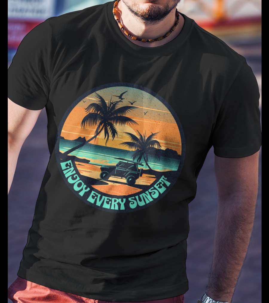 Enjoy Every Sunset Tropical Beach Jeep Adventure T-Shirt