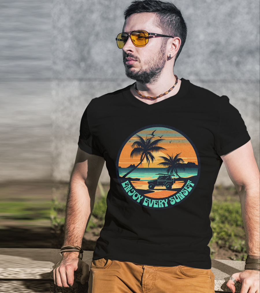 Enjoy Every Sunset Tropical Beach Jeep Adventure T-Shirt