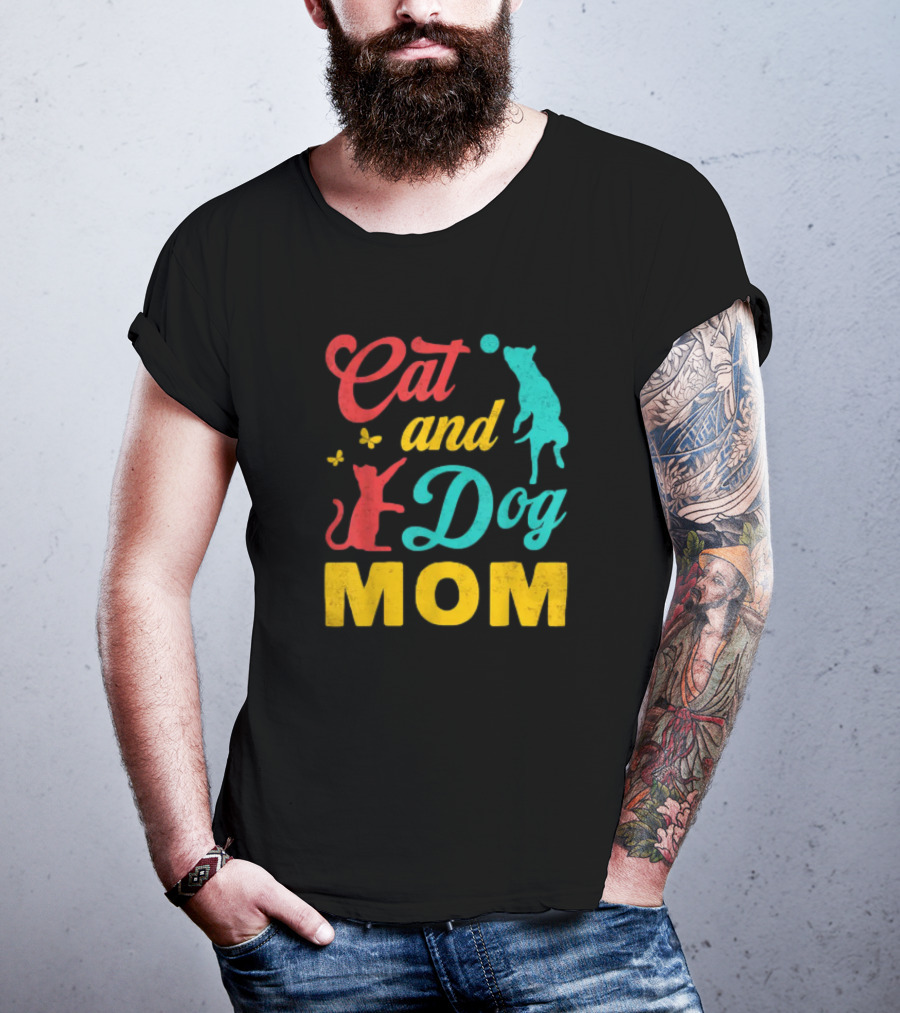 Cat And Dog Mom Vintage Mothers Day Cat Dog Lover Mama T-Shirt