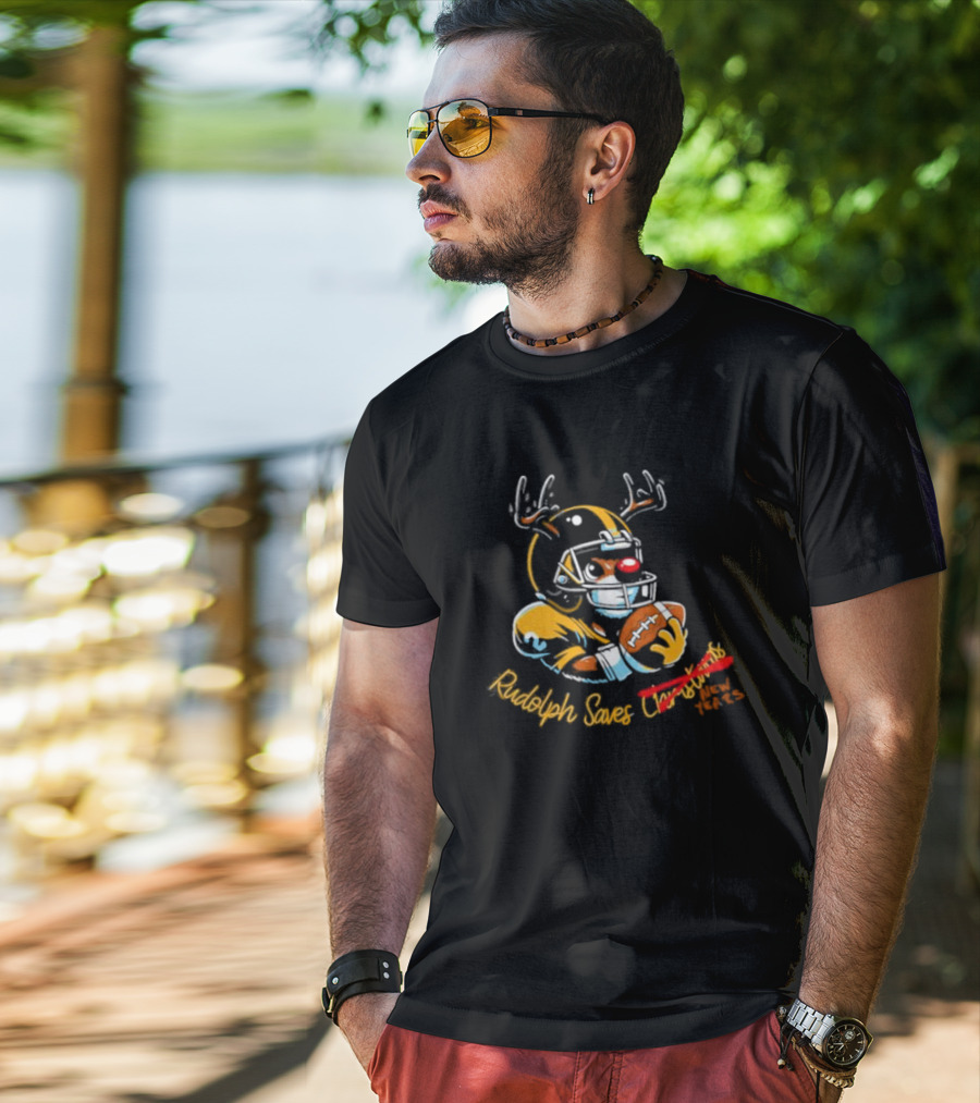 Rudolph Saves New Years Football Reindeer Helmets T-Shirt