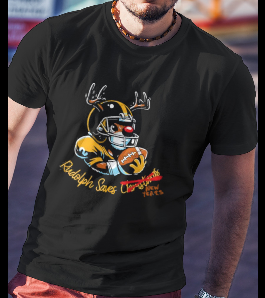 Rudolph Saves New Years Football Reindeer Helmets T-Shirt