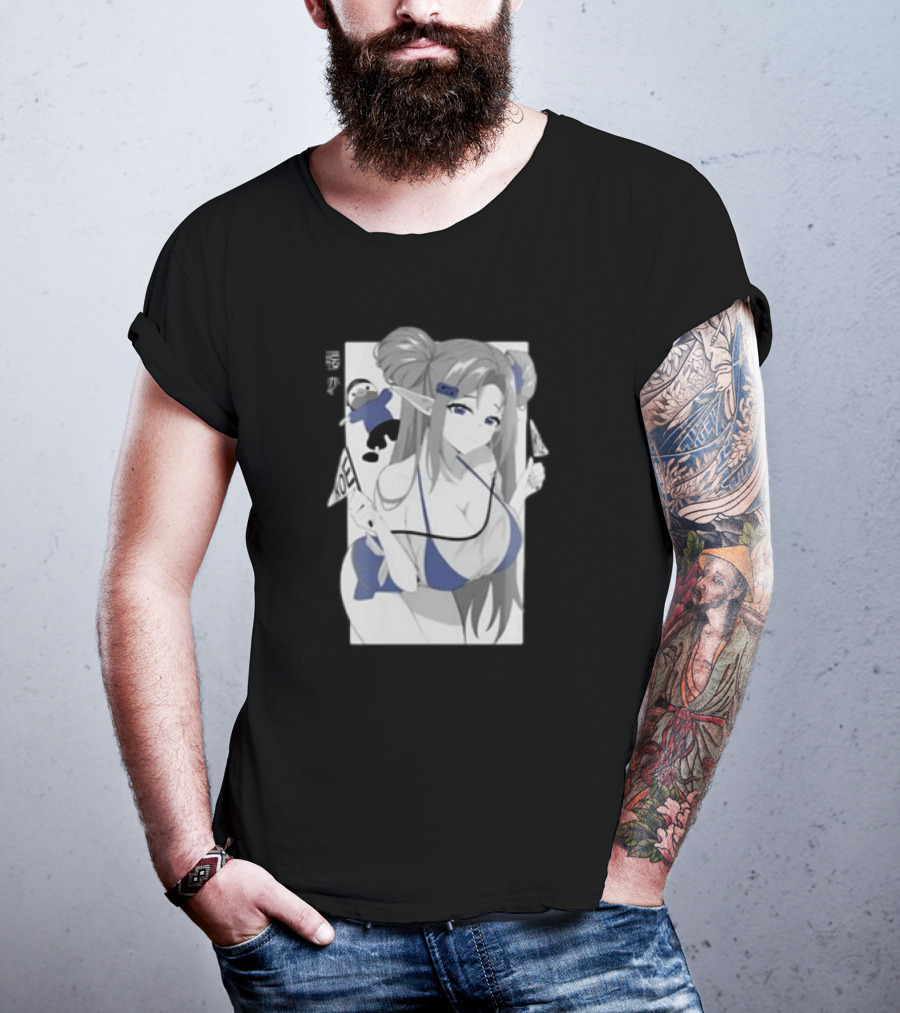 GamerSupps Waifu Koefficient Anime Character In Blue Bikini With Flags T-Shirt