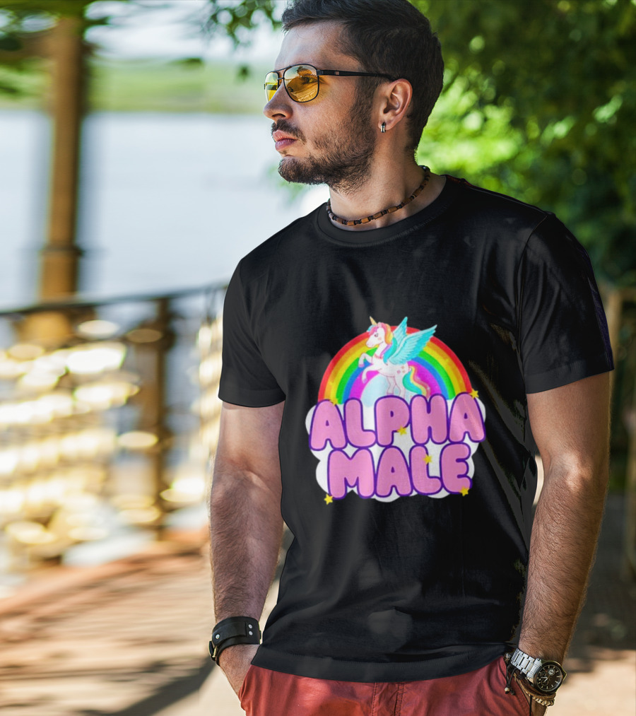 Alpha Male Unicorn Rainbow Cloud T-Shirt
