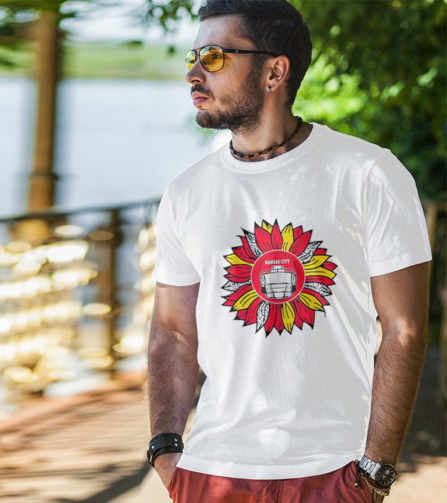 Kansas City Chiefs Football Helmet Sunflower T-Shirt