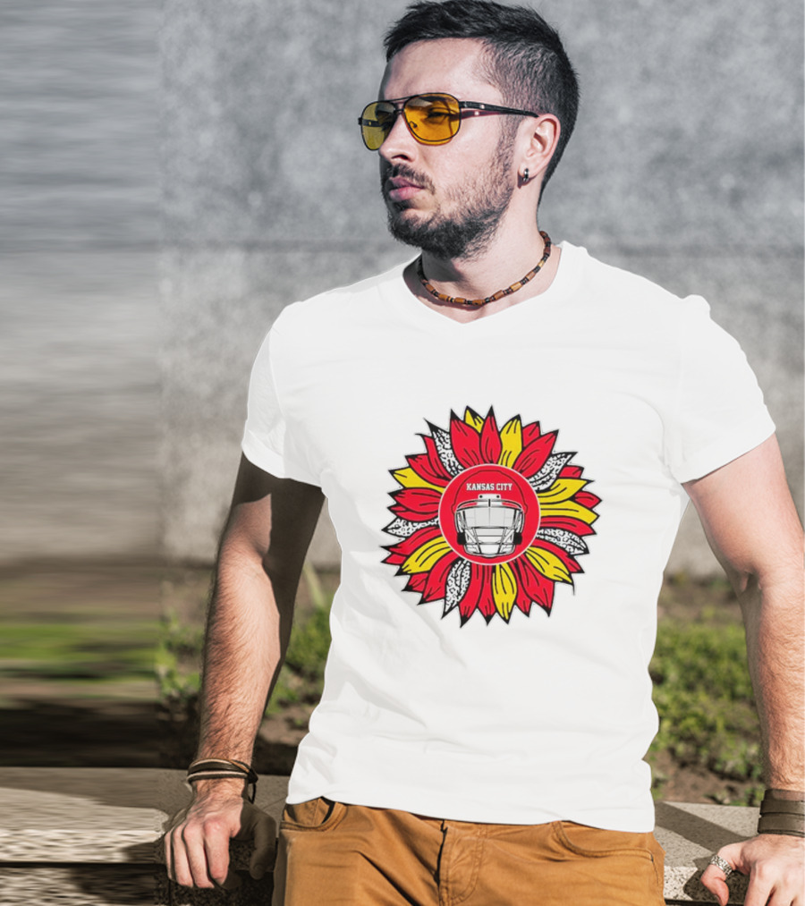 Kansas City Chiefs Football Helmet Sunflower T-Shirt