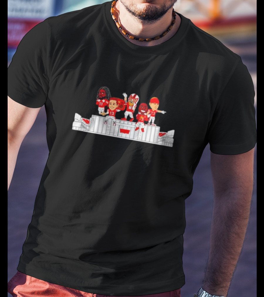 Levi’S 5 Pt. 2 Drops White-Clad Red Jersey Characters On Stadium Roof T-Shirt
