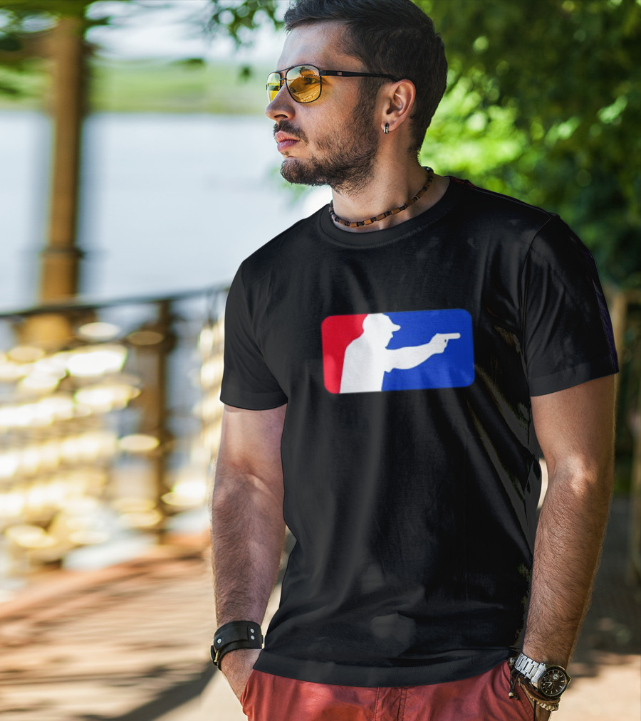Major League Shooter Silhouette In Red White And Blue Rectangle T-Shirt