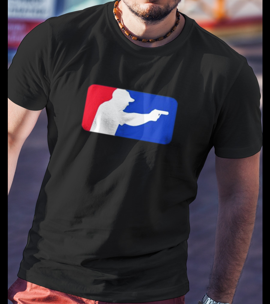 Major League Shooter Silhouette In Red White And Blue Rectangle T-Shirt