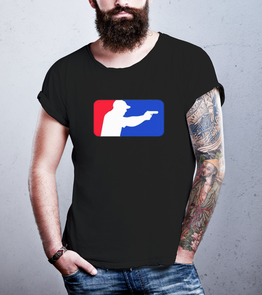 Major League Shooter Silhouette In Red White And Blue Rectangle T-Shirt