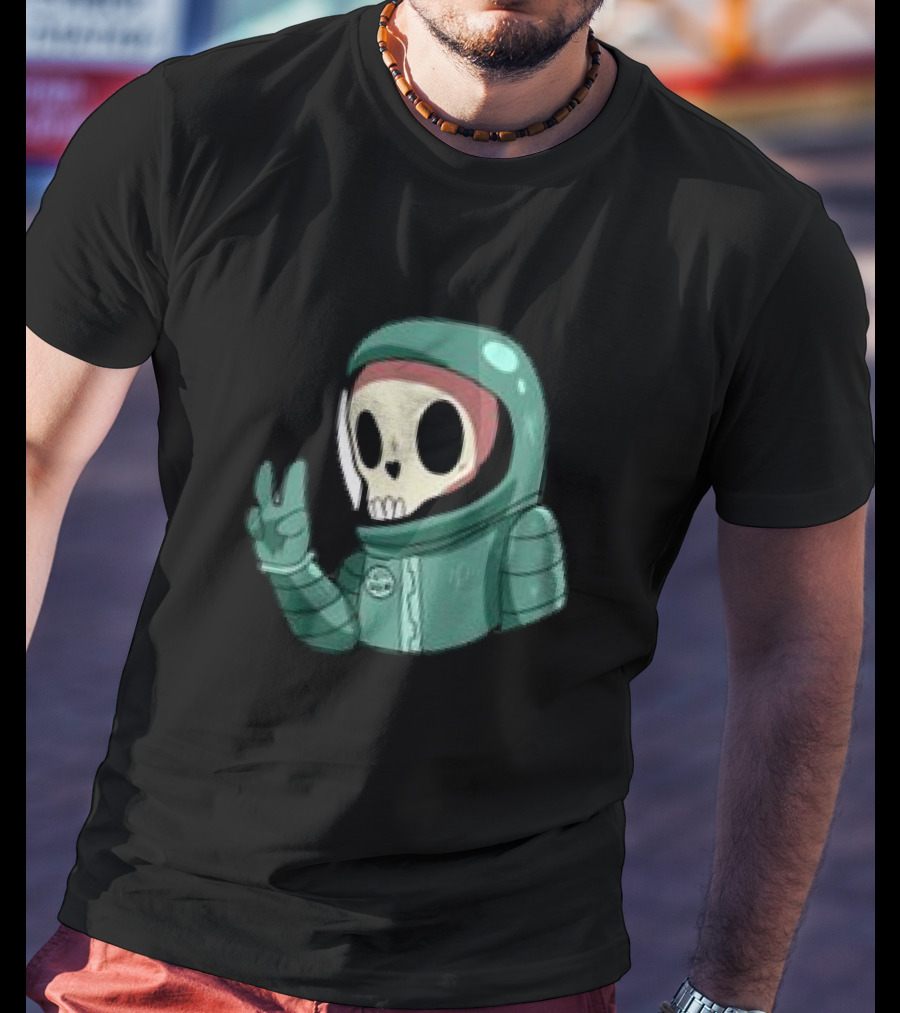 Peace Homie Skull Astronaut In Green Suit Making V-Sign T-Shirt