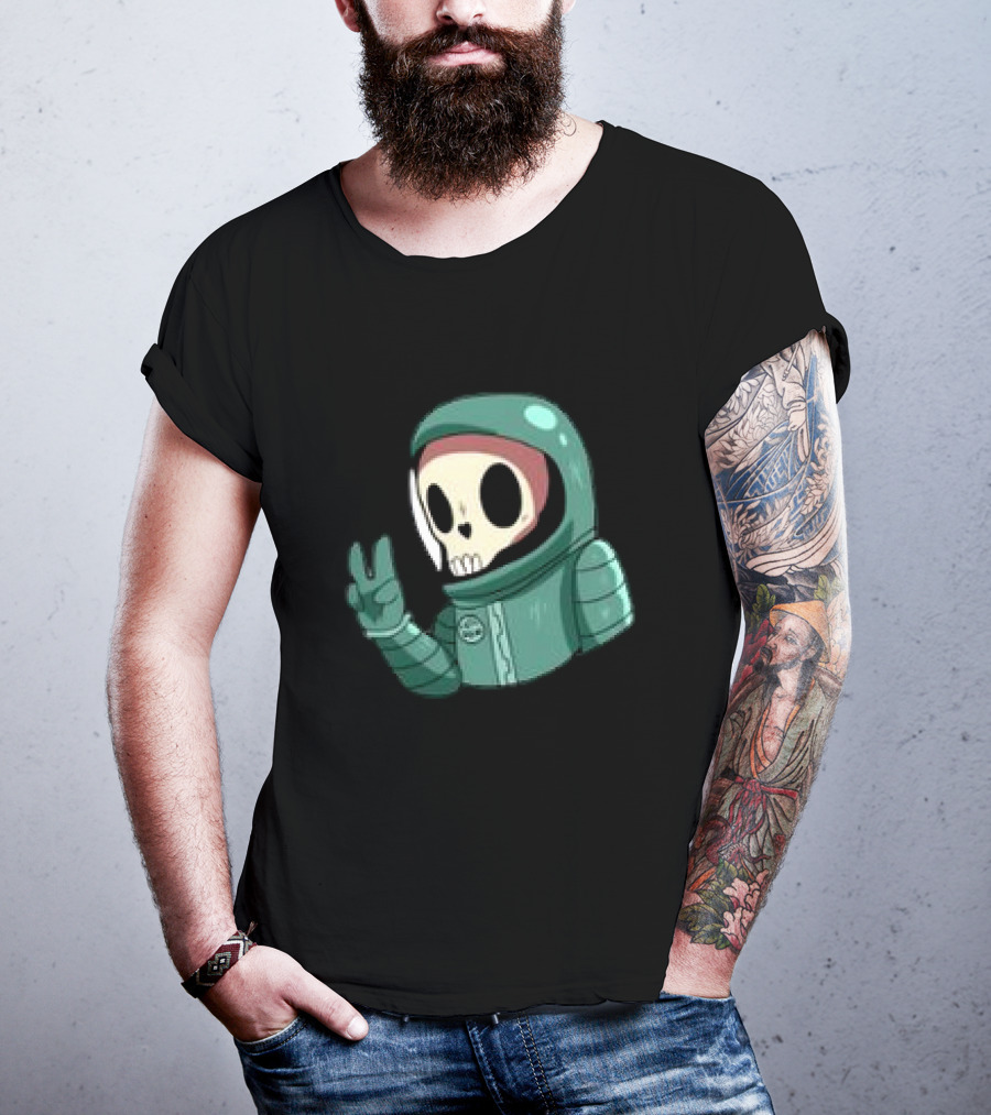 Peace Homie Skull Astronaut In Green Suit Making V-Sign T-Shirt