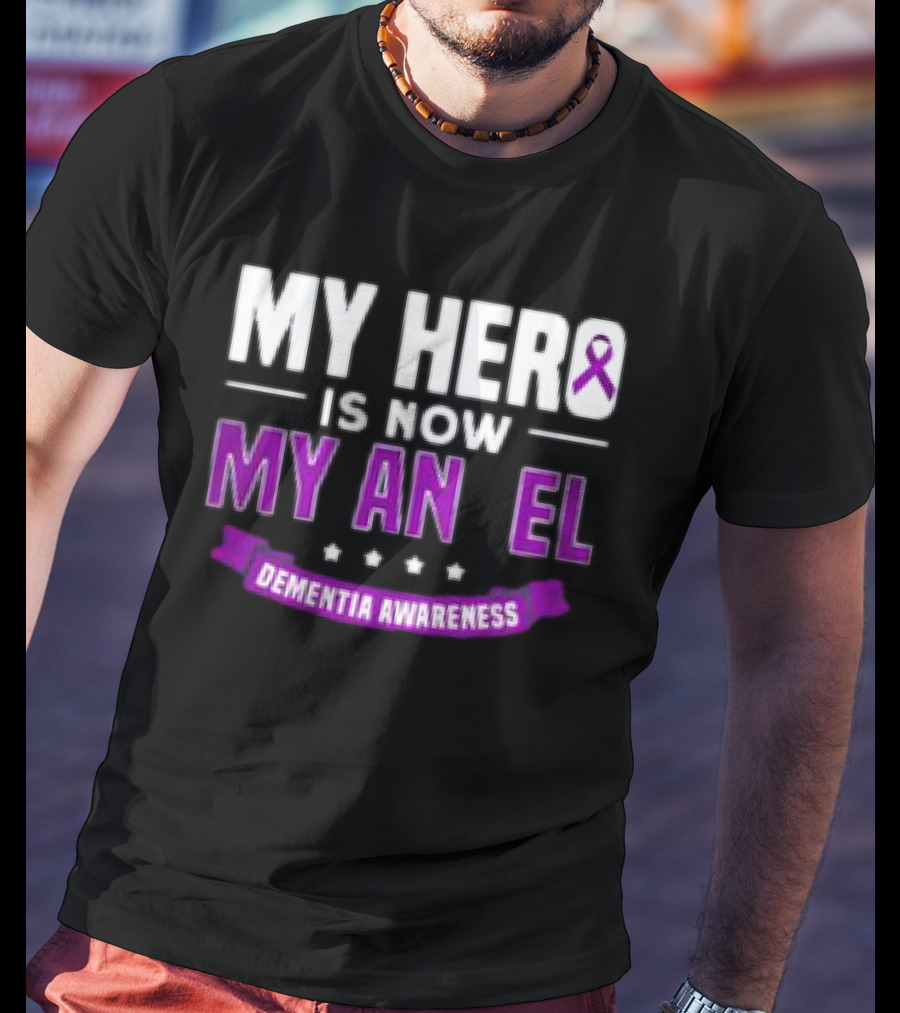 My Hero Is Now My Angel Purple Ribbon Dementia Awareness T-Shirt
