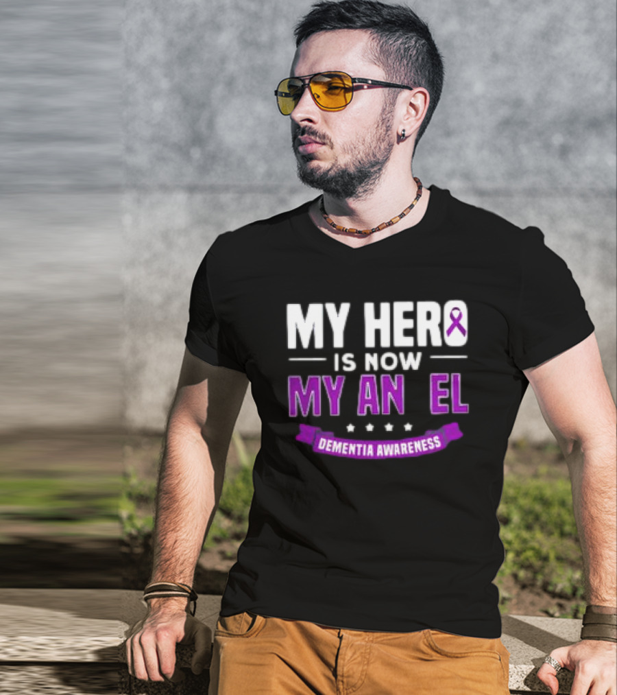 My Hero Is Now My Angel Purple Ribbon Dementia Awareness T-Shirt