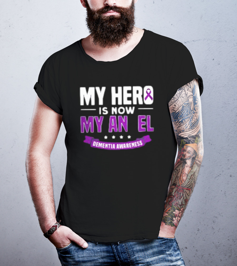 My Hero Is Now My Angel Purple Ribbon Dementia Awareness T-Shirt