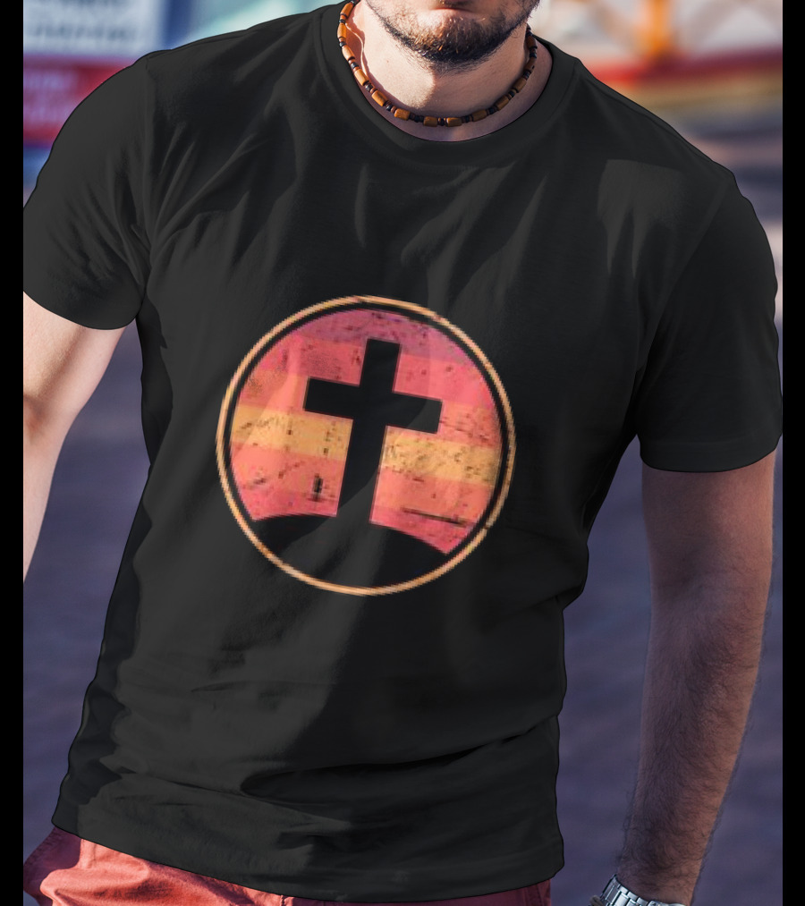 Retro Christian Cross Vintage Sunset On Champion T-Shirt