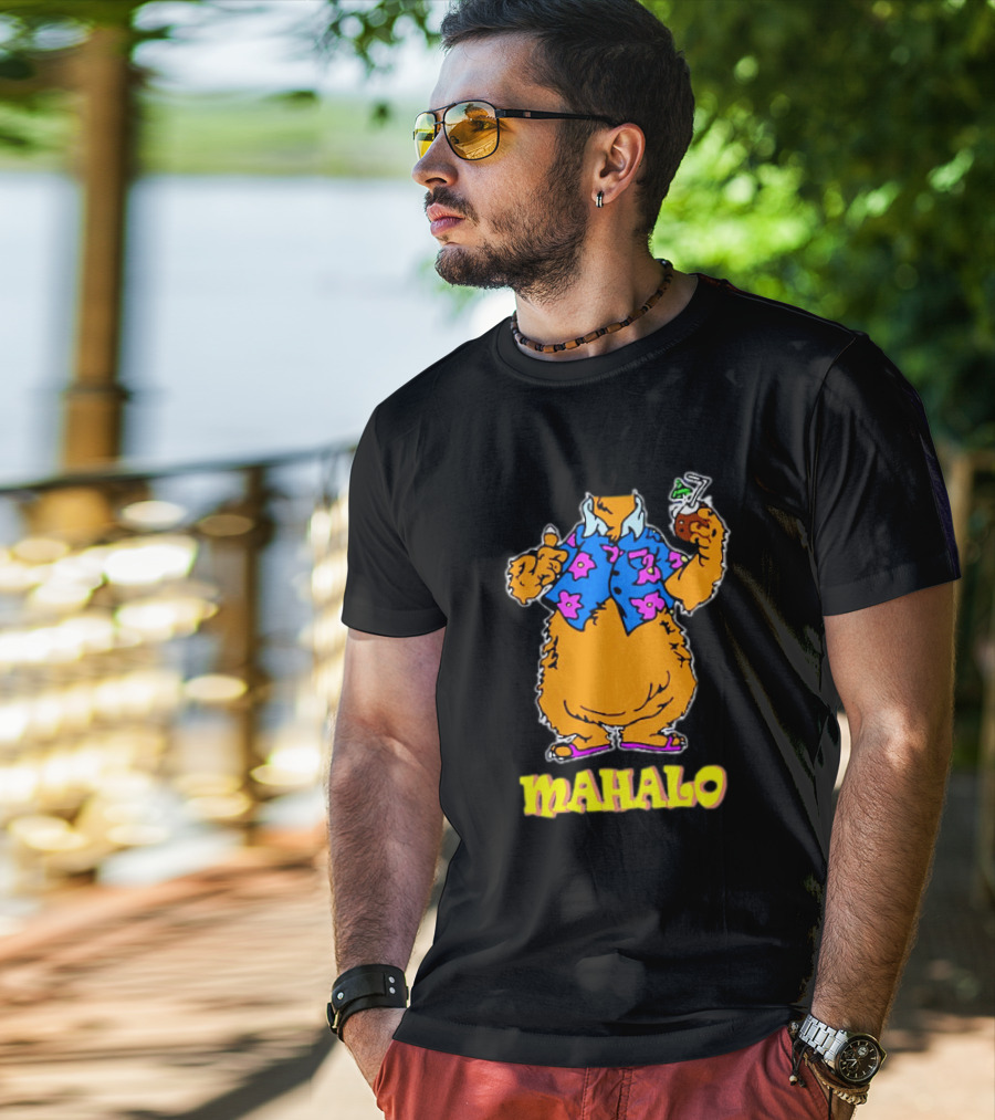 Tammy Mahalo Tropical Bear In Hawaiian Shirt With Drink T-Shirt