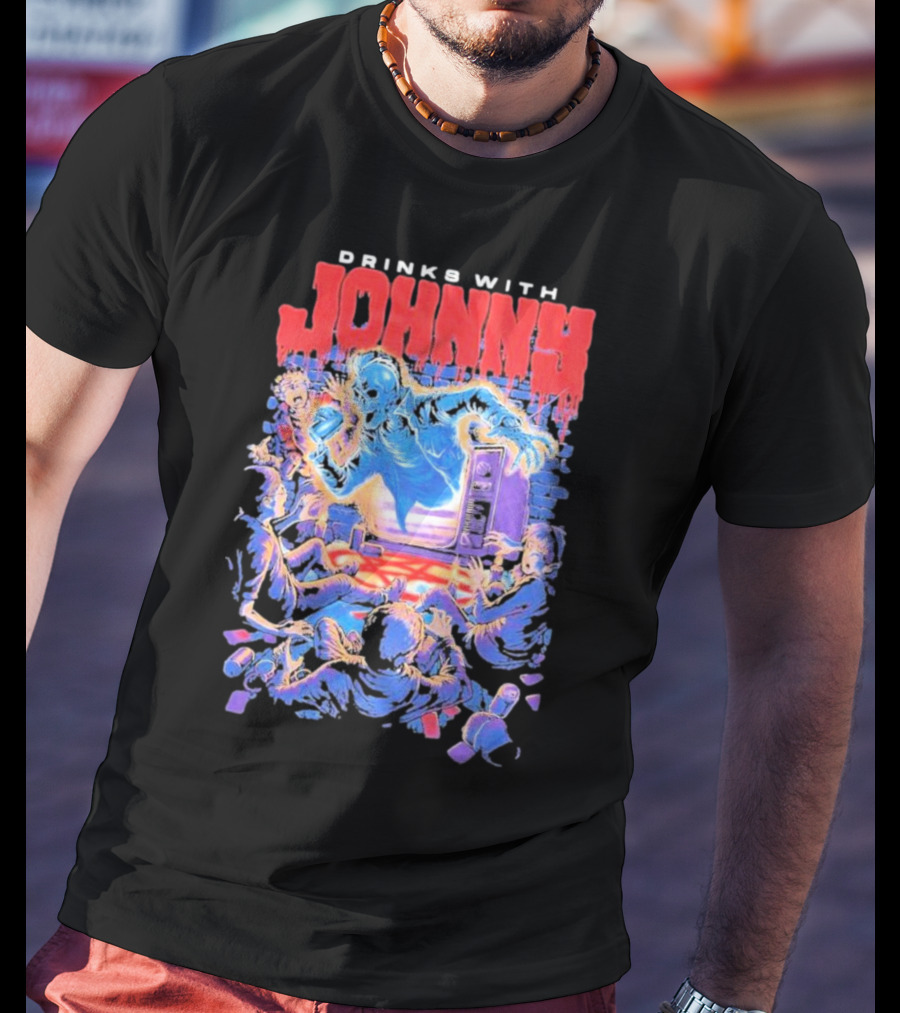 Drinks With Johnny The Summoning Skeleton Emerging From TV T-Shirt