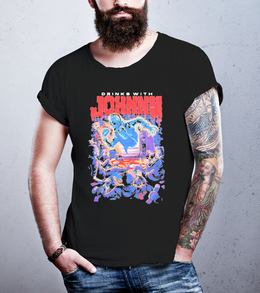 Drinks With Johnny The Summoning Skeleton Emerging From TV T-Shirt