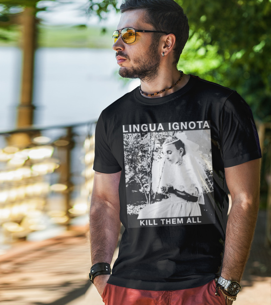 LINGUA IGNOTA KILL THEM ALL Veiled Bride Prayerful Pose T-Shirt