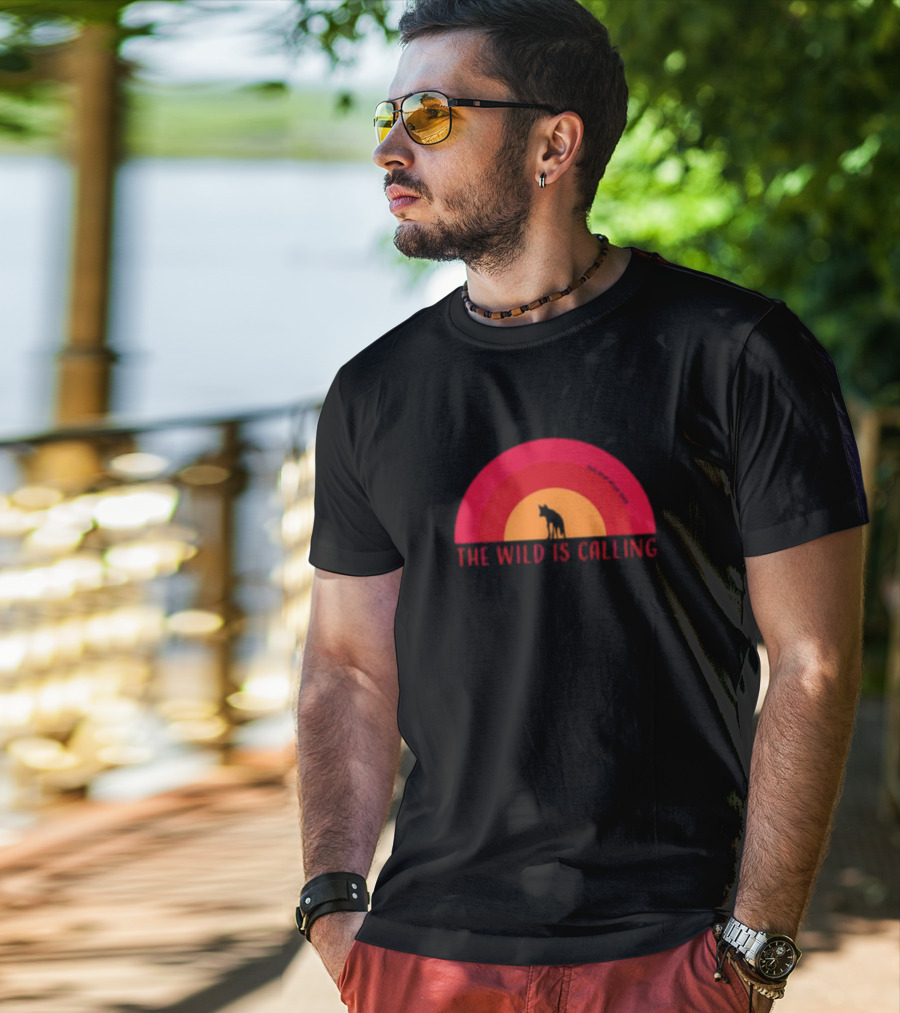 The Wild Is Calling Woft Silhouette Retro Sunset T-Shirt