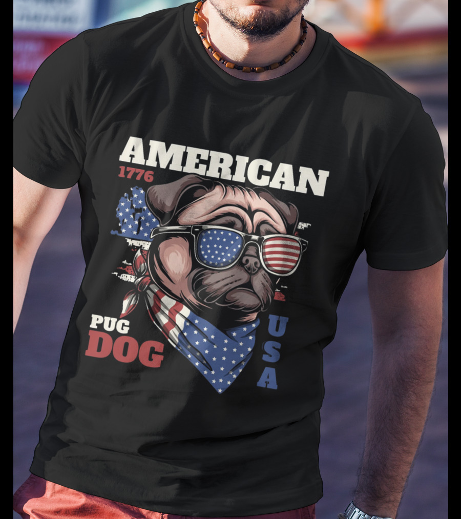 AMERICAN PUG DOG 1776 USA T-Shirt