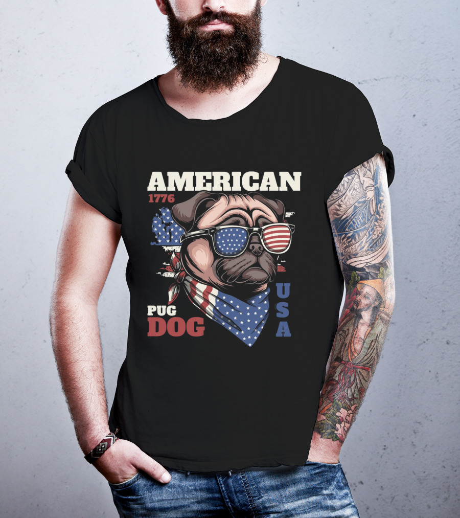 AMERICAN PUG DOG 1776 USA T-Shirt