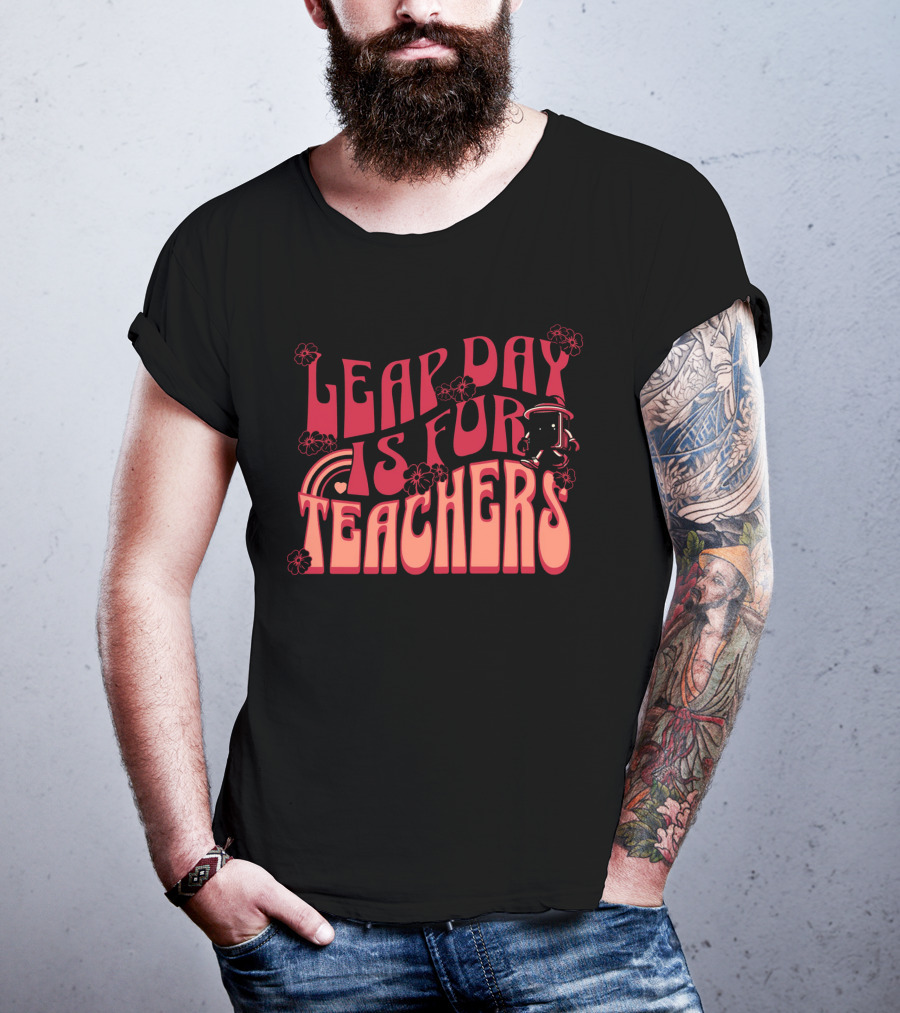 Leap Day Is For Teachers Retro Floral Rainbow Robot T-Shirt