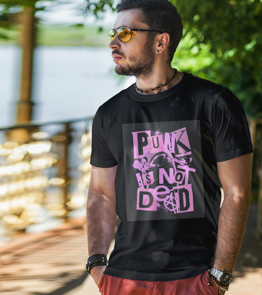 Punk Is Not Dead Mask And Anarchy Symbol Collage T-Shirt