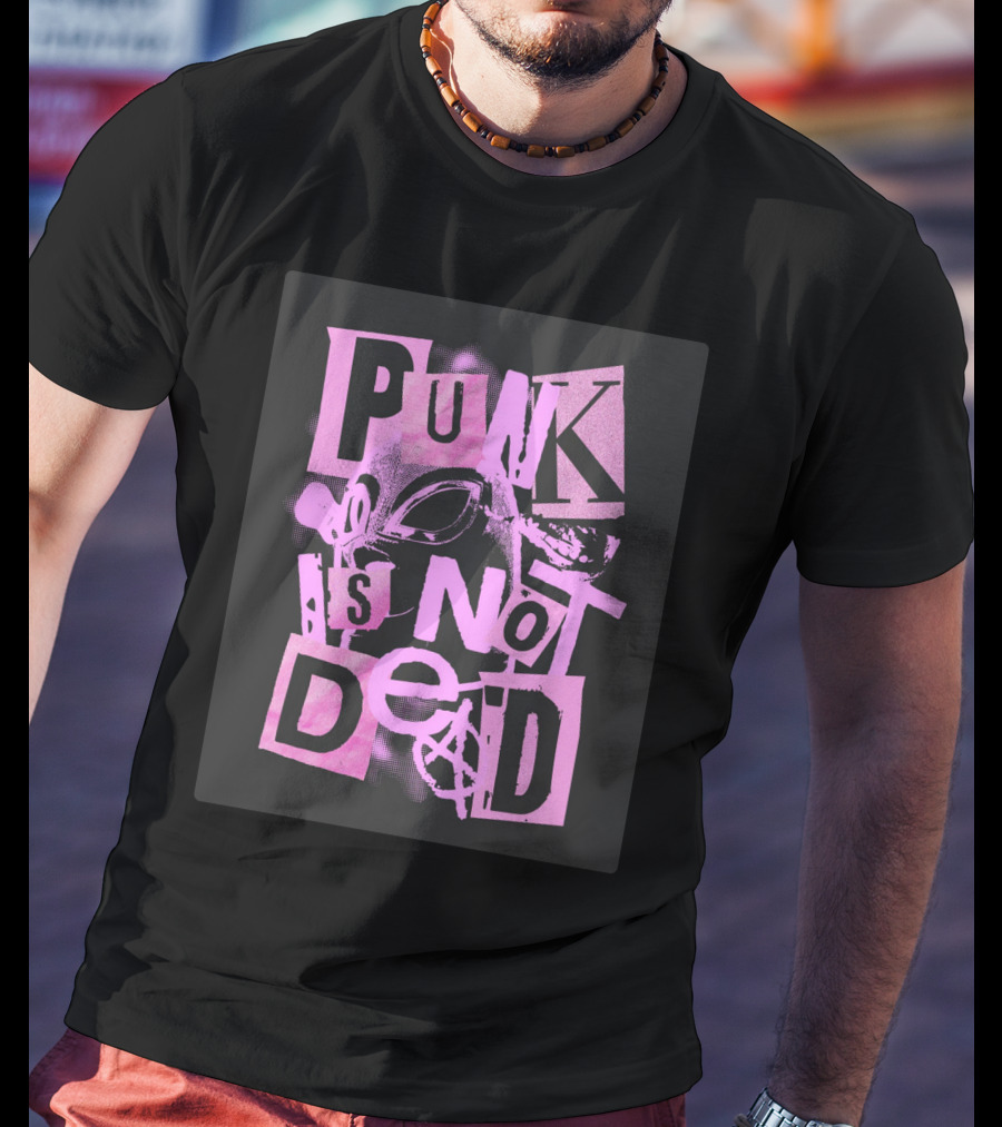 Punk Is Not Dead Mask And Anarchy Symbol Collage T-Shirt