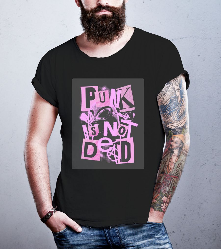 Punk Is Not Dead Mask And Anarchy Symbol Collage T-Shirt