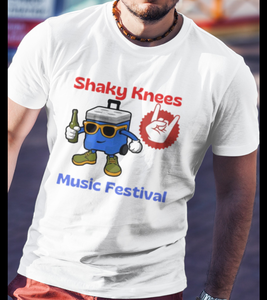Shaky Knees Music Festival Cooler Character With Sunglasses And Rock Hand T-Shirt