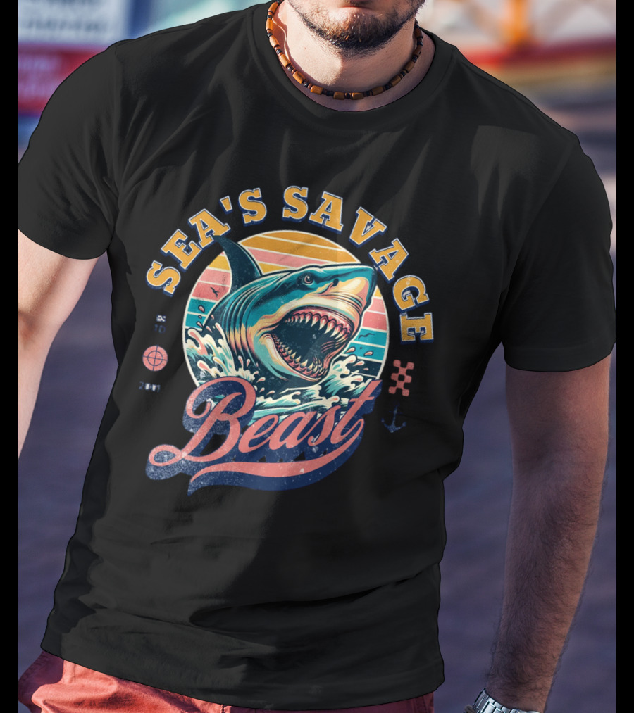 Sea's Savage Beast Angry Shark Y2K T-Shirt