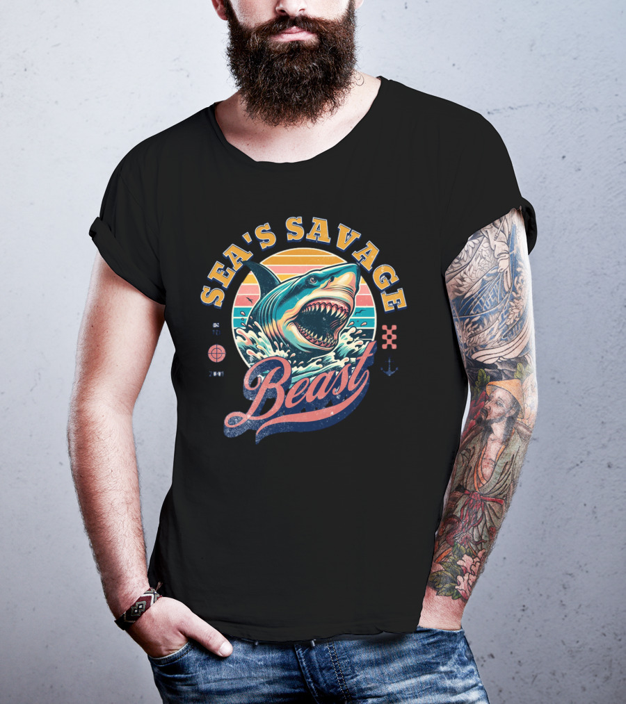 Sea's Savage Beast Angry Shark Y2K T-Shirt