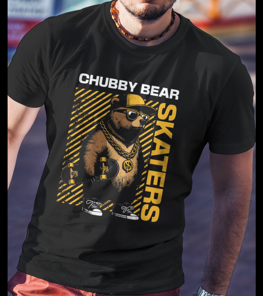 CHUBBY BEAR SKATERS Dollar Chain Sunglasses Cool Black And Yellow T-Shirt