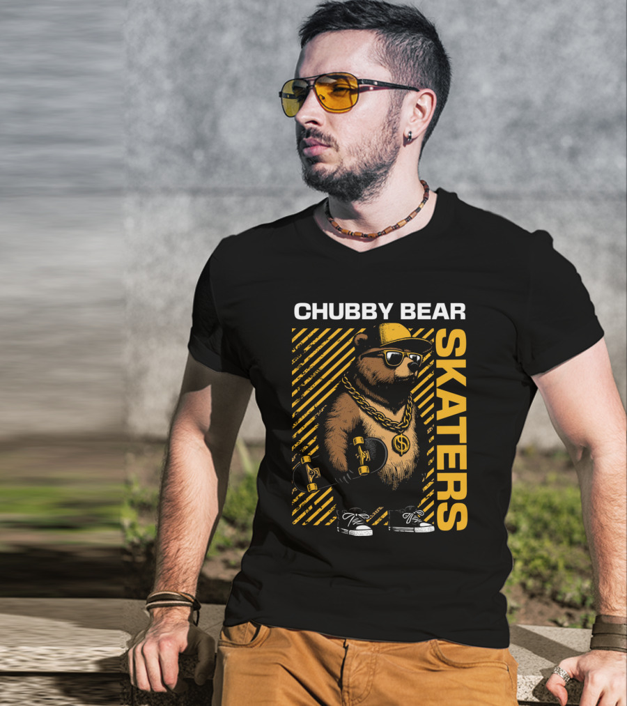 CHUBBY BEAR SKATERS Dollar Chain Sunglasses Cool Black And Yellow T-Shirt