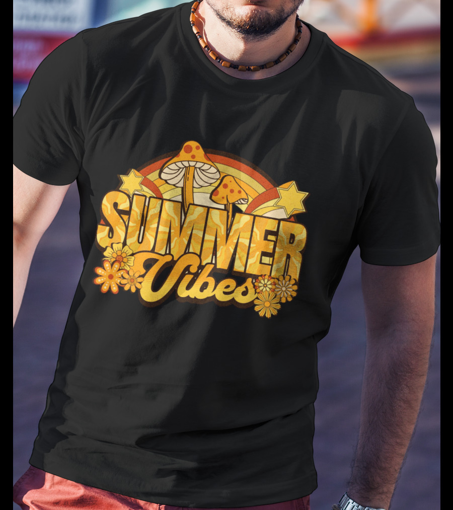 Groovy Summer Vibes With Mushroom And Flower Rainbow T-Shirt