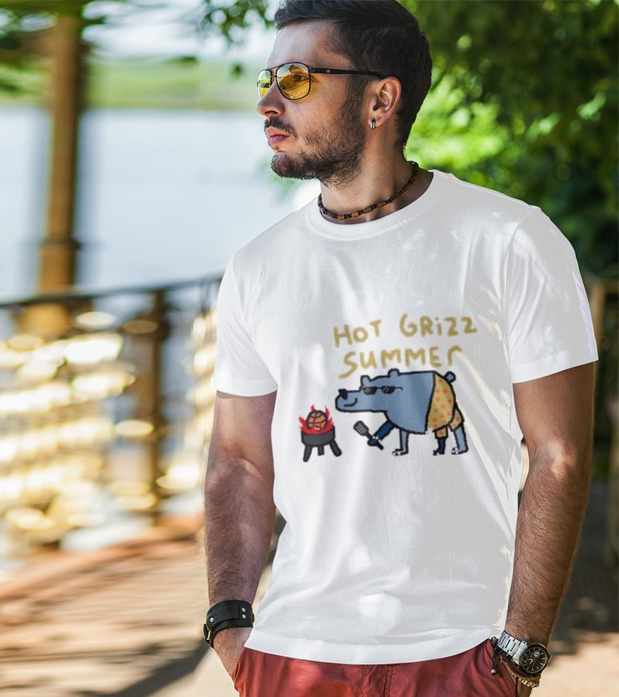 Hot Grizz Summer Sunglasses Bear Grilling Basketball On Fire T-Shirt