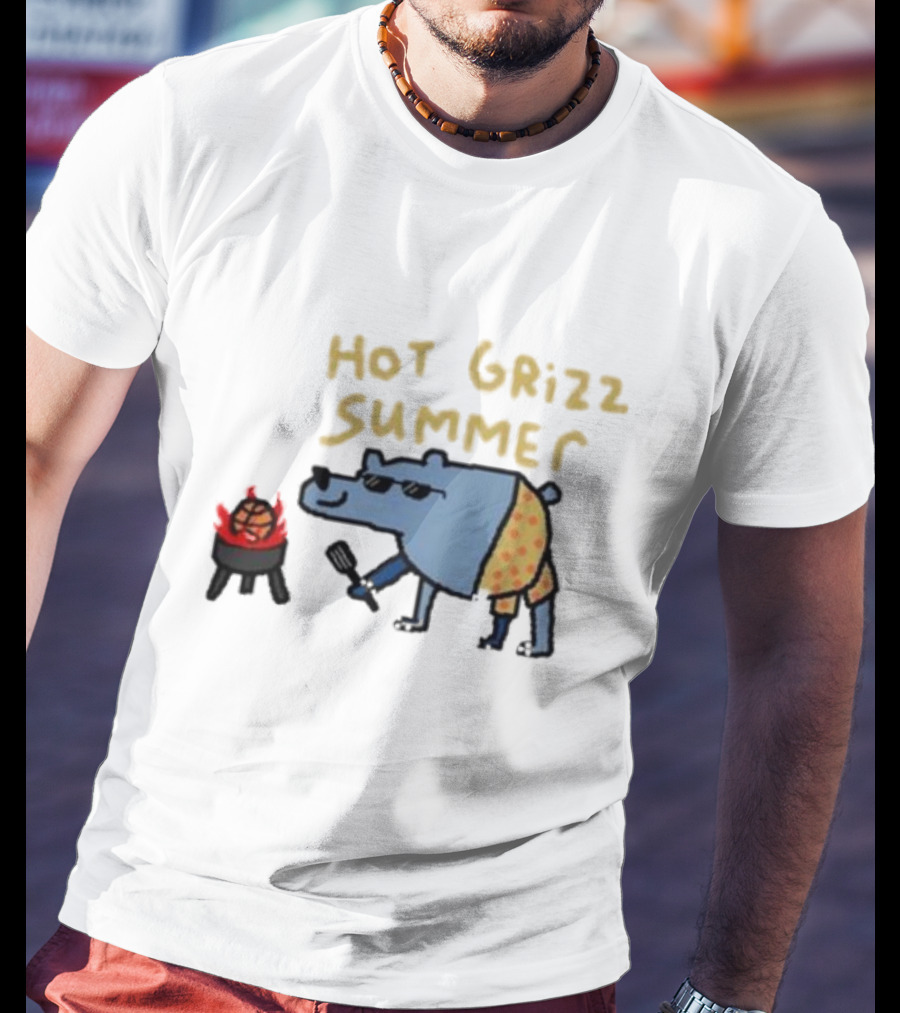Hot Grizz Summer Sunglasses Bear Grilling Basketball On Fire T-Shirt