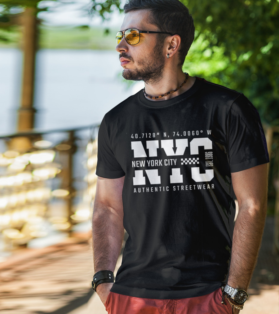 40.7128° N, 74.0060° W NYC New York City Established 1986 Authentic Streetwear T-Shirt