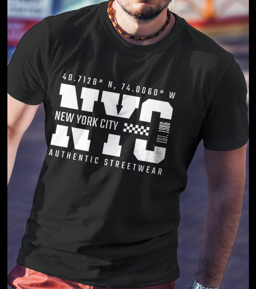 40.7128° N, 74.0060° W NYC New York City Established 1986 Authentic Streetwear T-Shirt