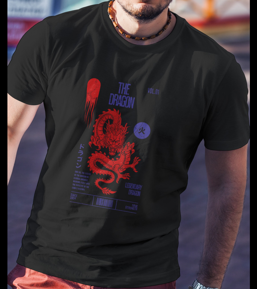 The Dragon Vol. 01 Legendary Fire Dragon Kanji Spirit Top Sticker T-Shirt