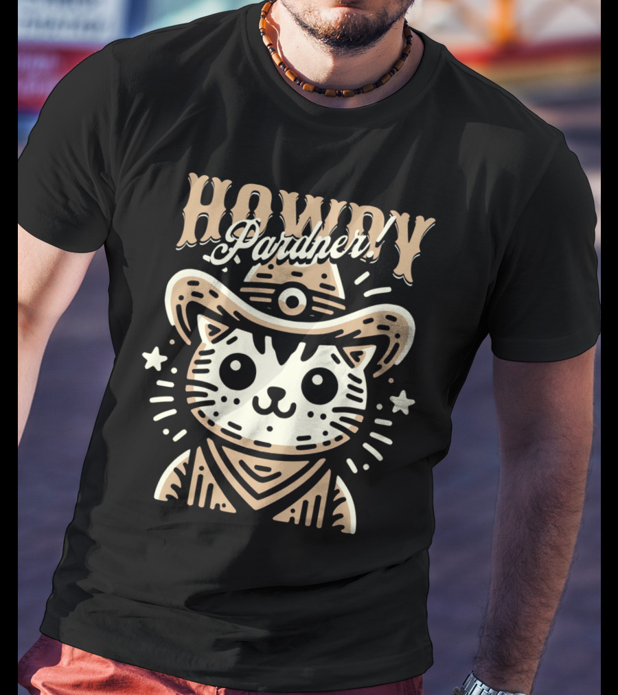 Howdy Pardner Cat In Cowboy Hat T-Shirt