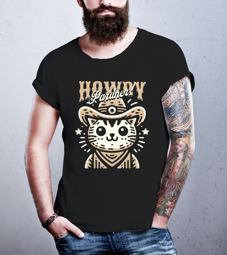 Howdy Pardner Cat In Cowboy Hat T-Shirt