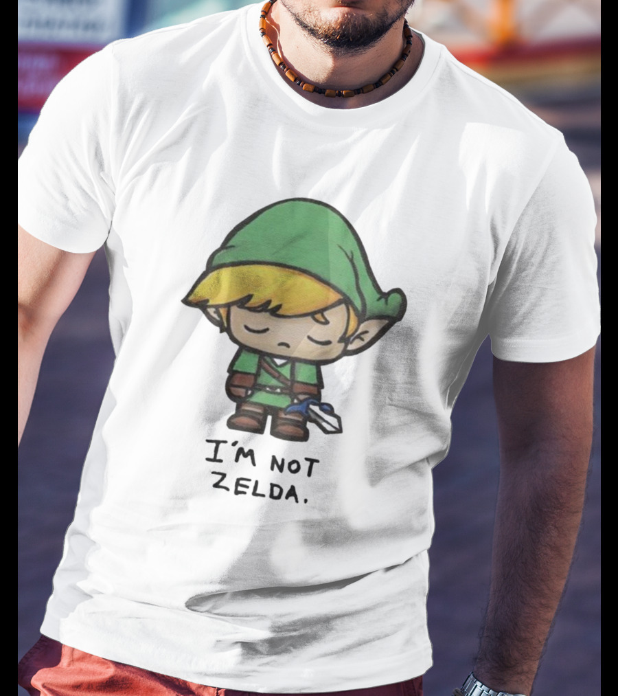 I'm Not Zelda Sad Cartoon Character In Green T-Shirt