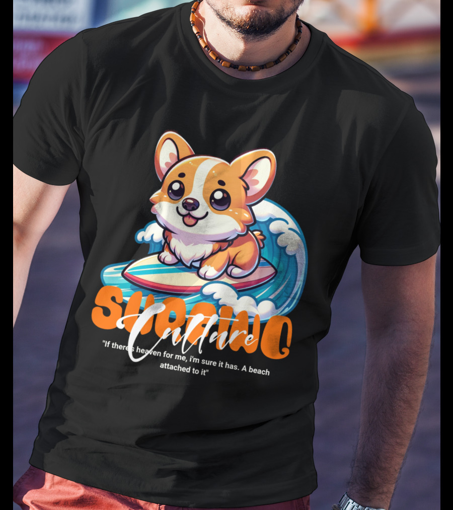 Surfing Culture Corgi On Surfboard With Wave T-Shirt