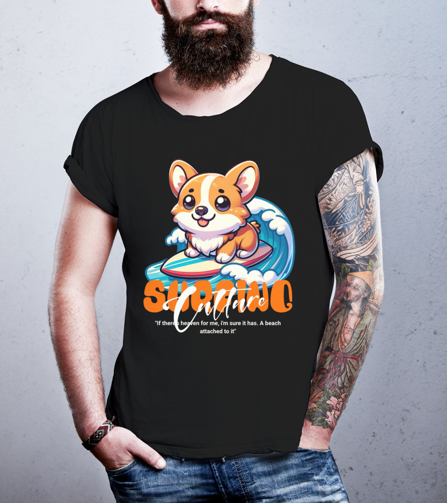 Surfing Culture Corgi On Surfboard With Wave T-Shirt
