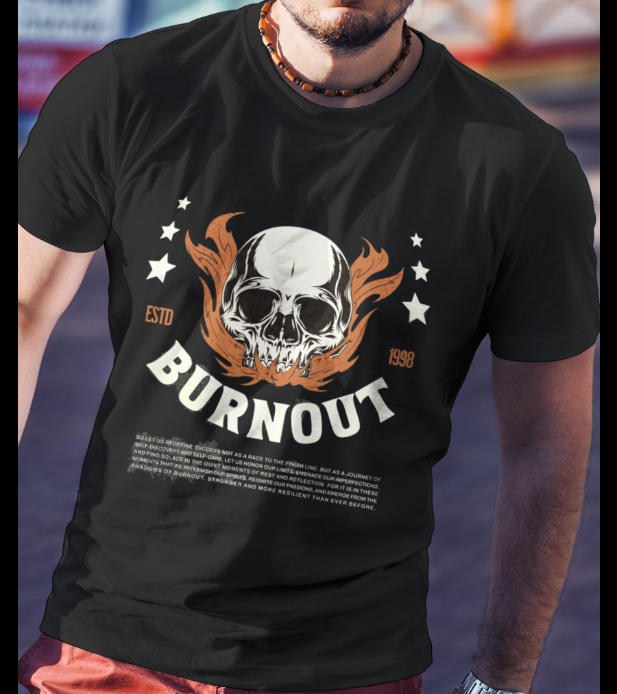 Burnout ESTD 1998 Skull With Flames And Stars T-Shirt